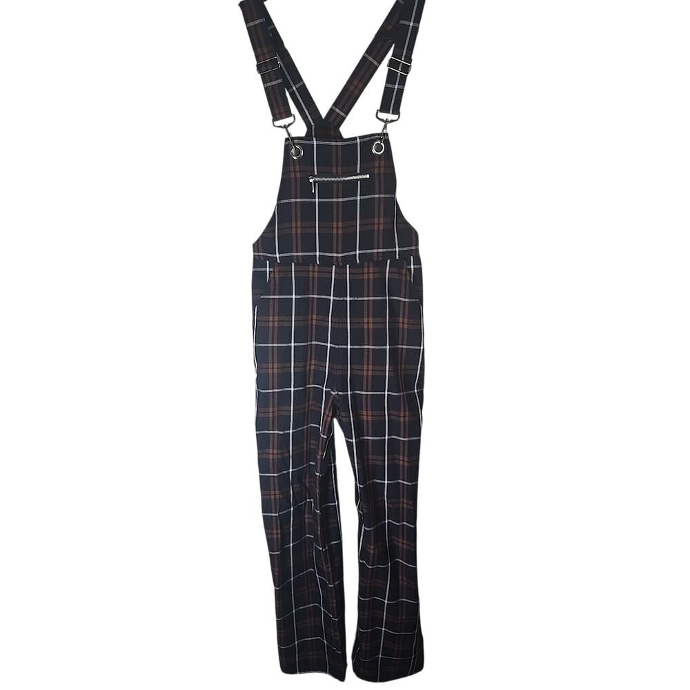 Stradivarius Sleeveless Tartan Plaid Jumpsuit Straight Leg High Rise Womens 6